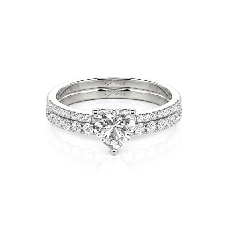 Jeulia Simple Heart Cut Engagement Ring Set 2PC Sterling Silver