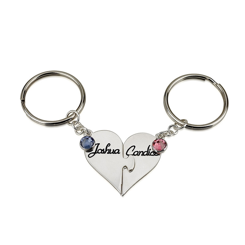 "Occupy My Heart" Custom Couple Keychain With Birthstone