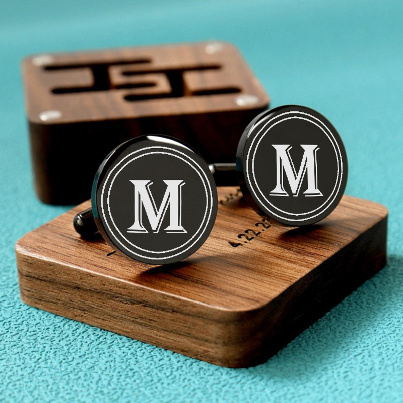 Personalized Custom Cufflink Capital Letter Circular Button Design Stylish Gift for Him