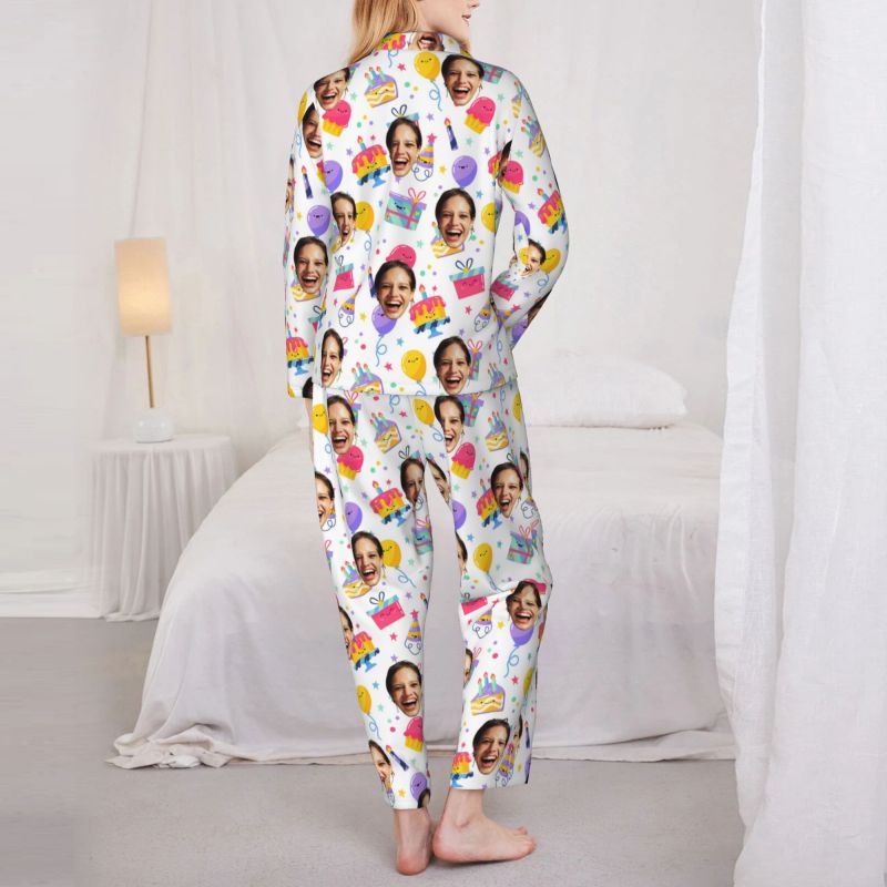 Personalized Pajamas Custom Photo Cake Celebration Party Cute Pattern Design Birthday Gift for Family