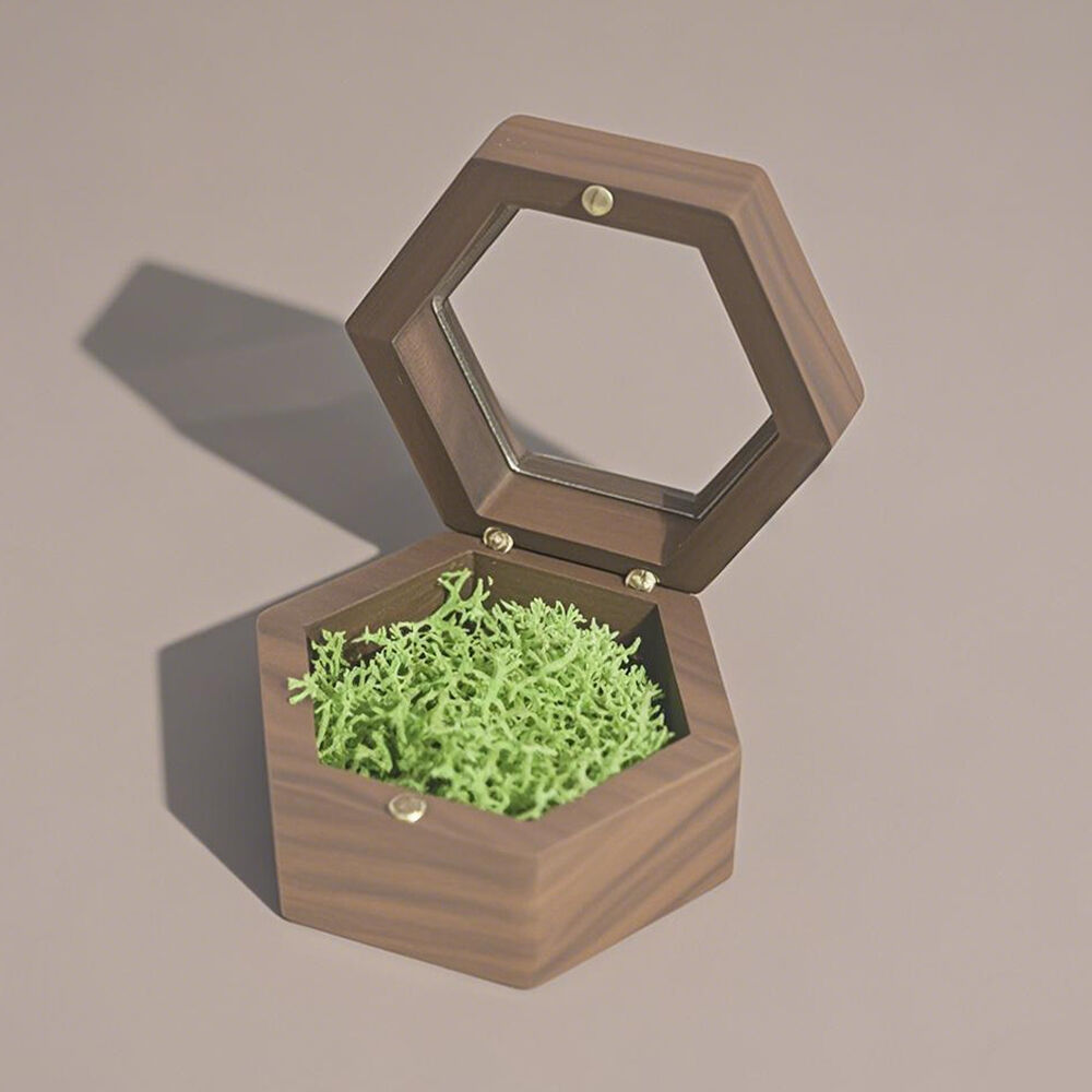 Personalized Walnut Ring Box Hexagonal Acrylic Window Vintage Jewelry Box for Marriage Proposal