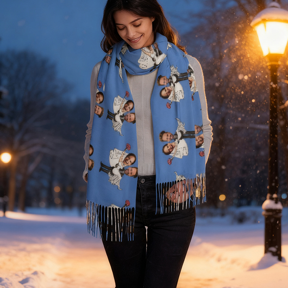 Custom Scarves with Couple's Face Photos as Wedding Gifts for Friends
