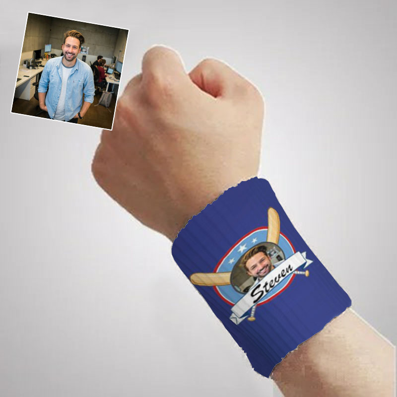 Personalized Sports Wristband Baseball Logo Design with Custom Photo Name Cool Gift for Him