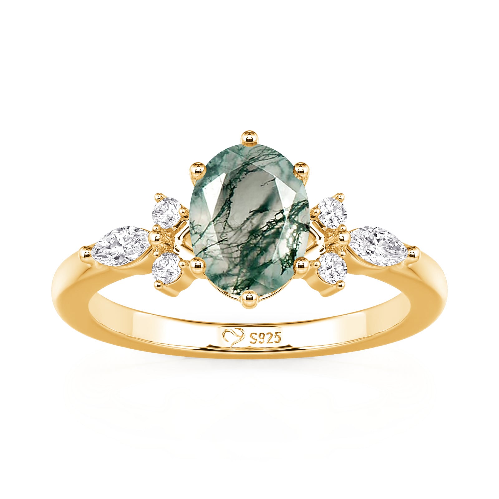 Jeulia Nature Inspired Oval Moss Agate Engagement Ring