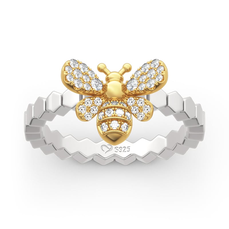 Jeulia 925 Silver Bee Design Cocktail Rings Diamond White Sterling Silver Rings