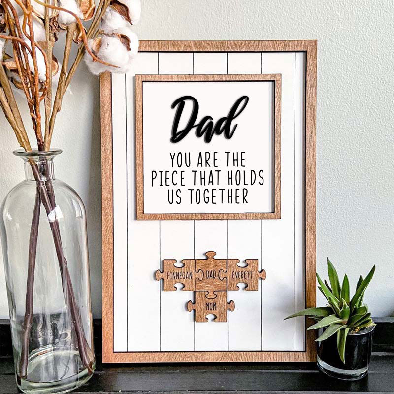 "You Are The Piece That Holds Us Together" Puzzles Pieces Name Sign Personalised Mother's Day Gift