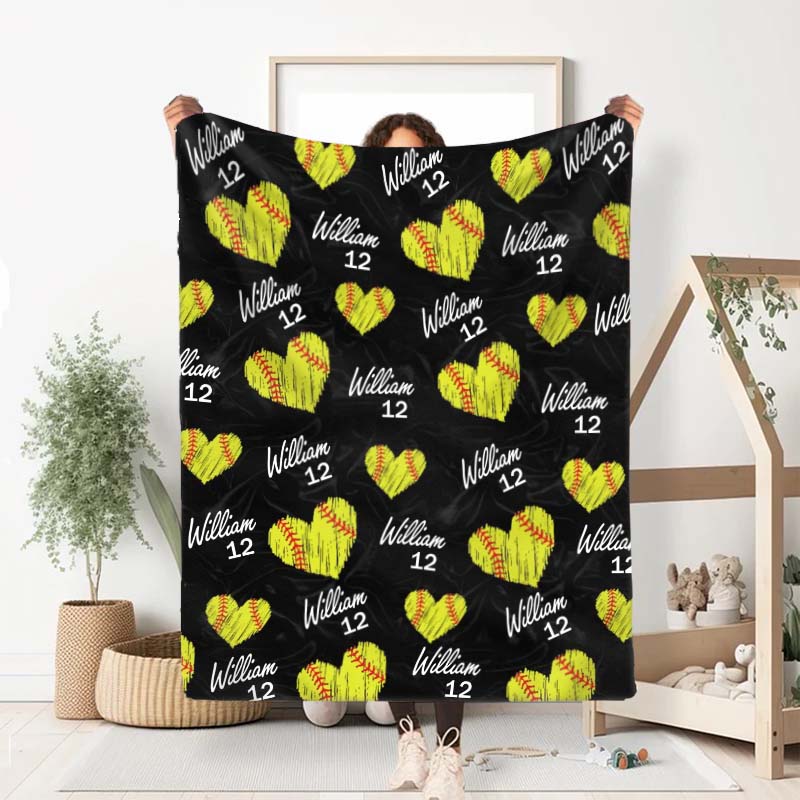 Personalized Name Blanket with Softball Pattern Funny Gift for Friends