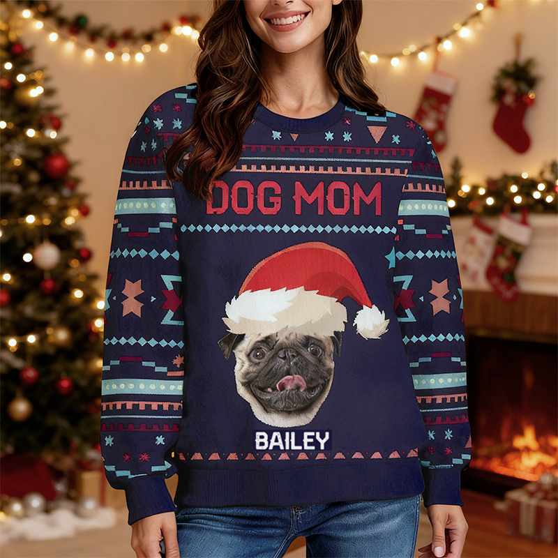 Personlig ful tröja unisex anpassad husdjurshuvudfoto blå stil design julklapp för husdjursälskare