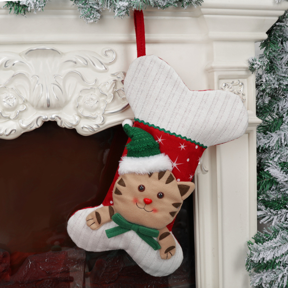 ペット柄 骨デザイン クリスマス ストッキング 刺繍名入り ギフト カスタマイズ