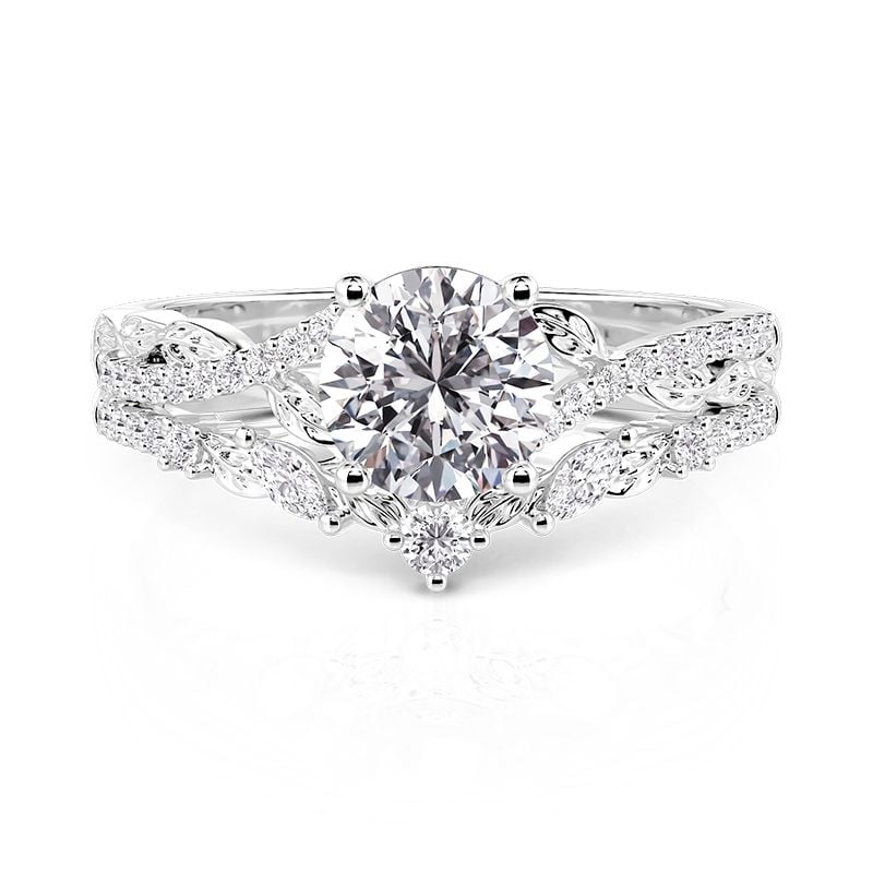 Jeulia Twist Leaf & Vine Round Cut Engagement Ring Set 2PCS