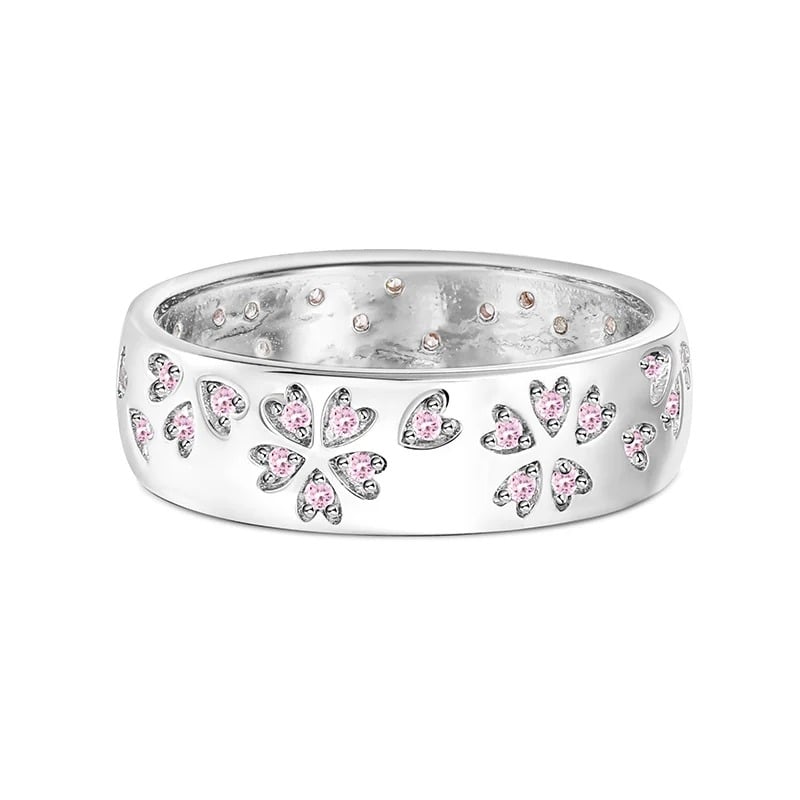 Jeulia "Sakura" Flower Womens Wedding Band Sterling Silver
