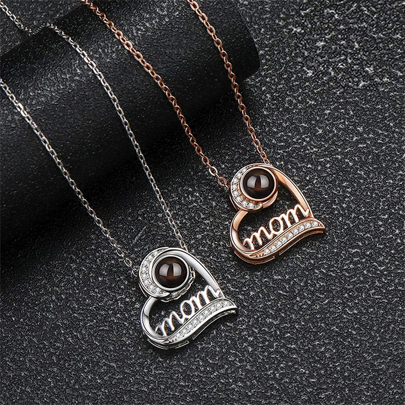 Personalized Photo Projection Mom In Heart Necklace With Picture Inside