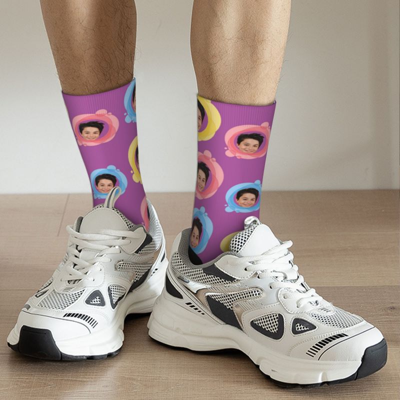 Customized Face Socks Add Photos in Colorful Circle Gifts for Dad