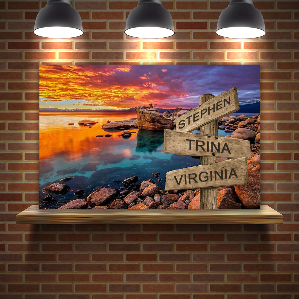 Personalized Name Canvas Wall Art with Colorful Sky Pattern Beautiful Family Gift