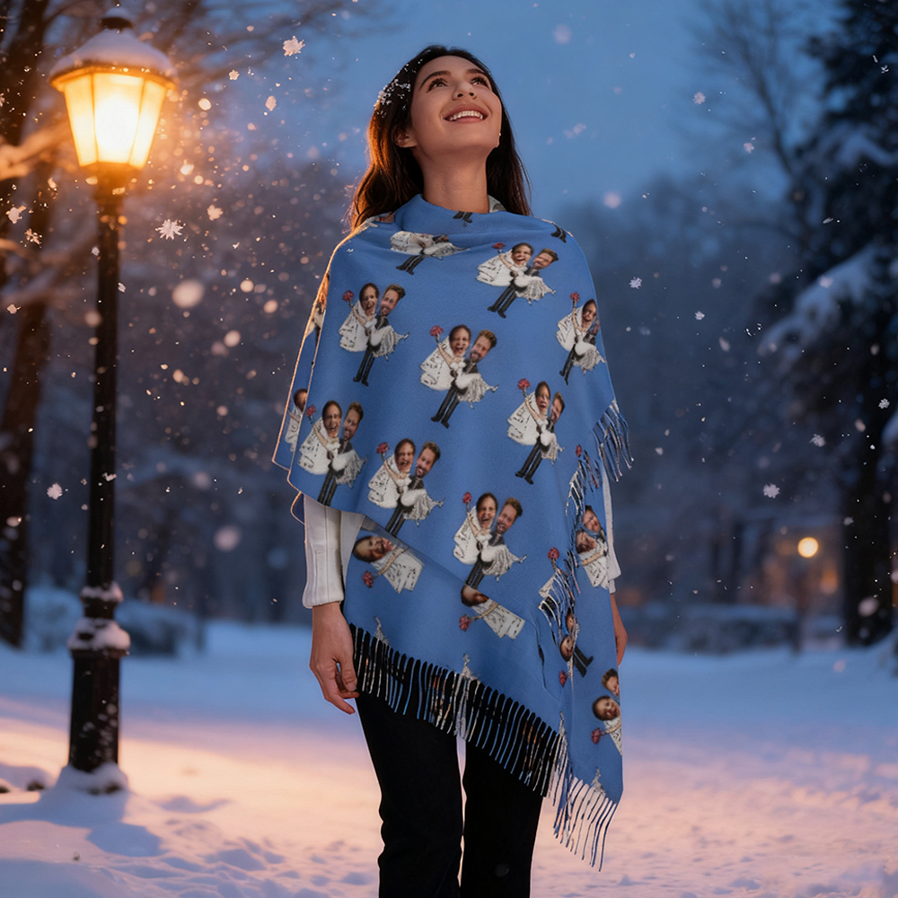 Custom Scarves with Couple's Face Photos as Wedding Gifts for Friends