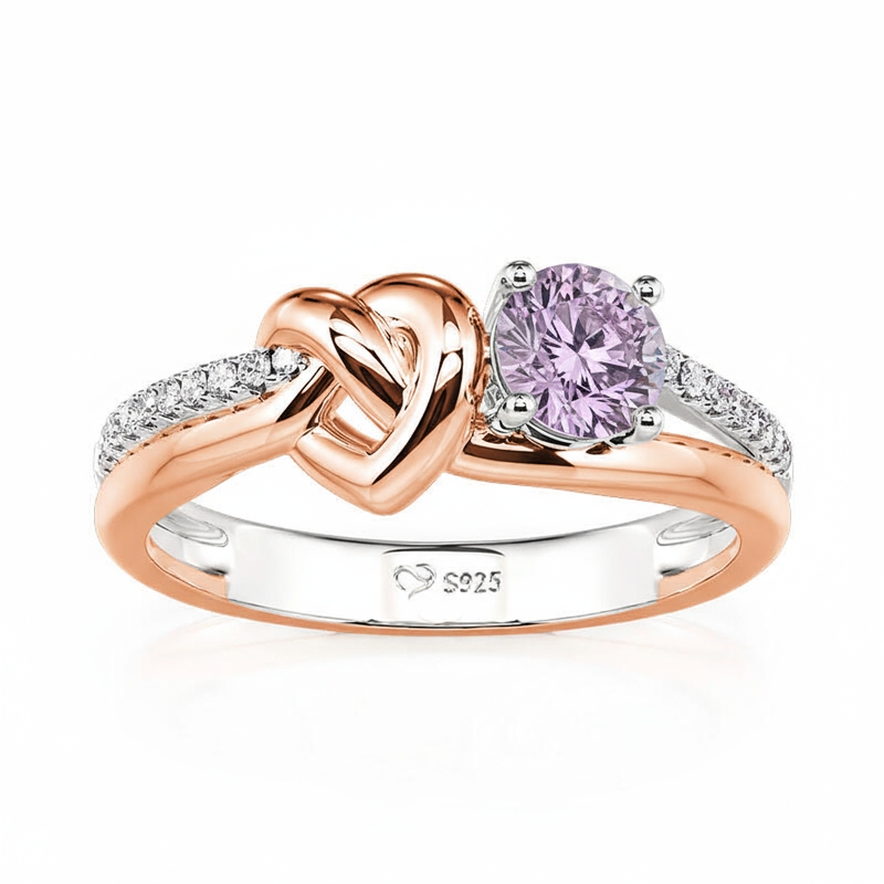 Jeulia Two Tone Custom Heart Knot Promise Ring with Birthstone
