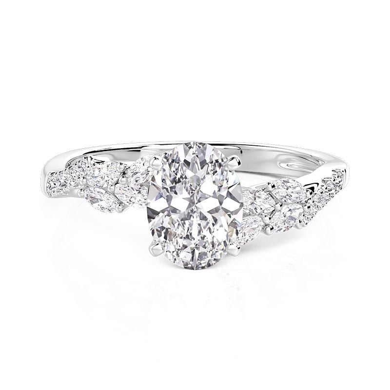 Jeulia Olivetta Bypass Leaf Motif Oval Engagement Ring Sterling Silver