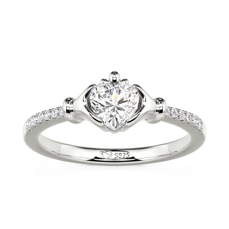 Jeulia Custom Heart Birthstone Claddagh Ring Sterling Silver