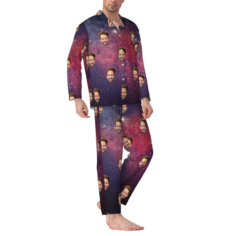 Personalized Pajamas Custom Photo Magnificent Universe Galaxy Pattern Design Gift for Family