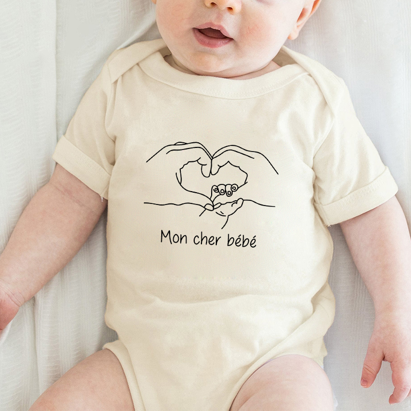 Onesie personalizzate per bambini che si tengono per mano con amore Messaggio personalizzato Prezioso regalo per la festa del bebè Nuova mamma