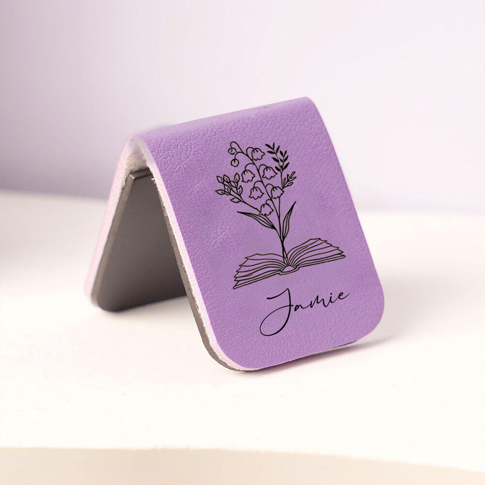 Personalized Leather Magnetic Bookmark with Engraved Birthday Flower Birthday Gift for Friends