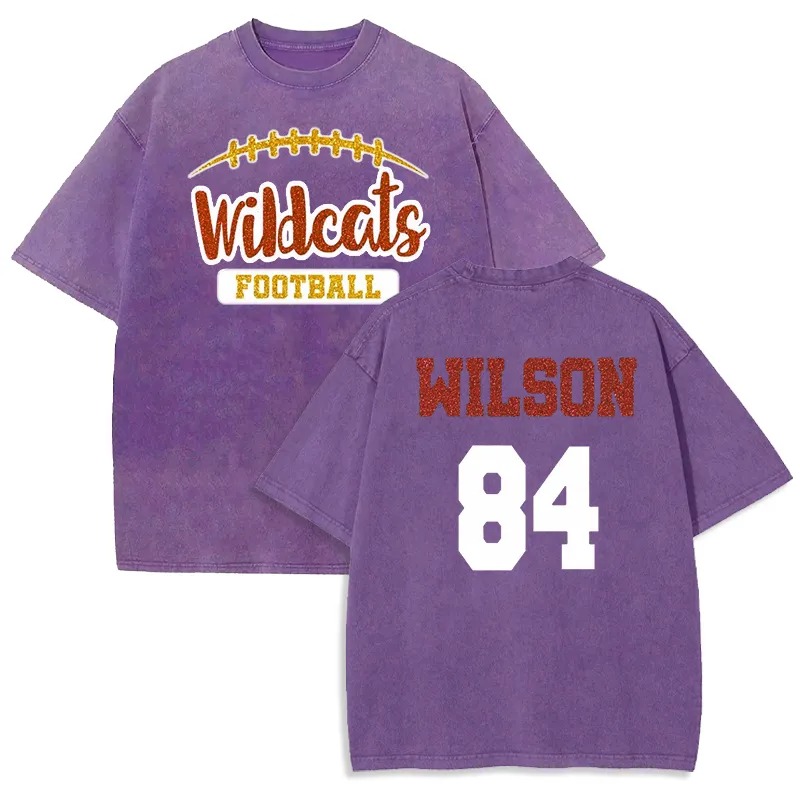 Personalized Washed T-shirt Custom Glitter Football Team Mascot Design Creative Gift for Sports Lover