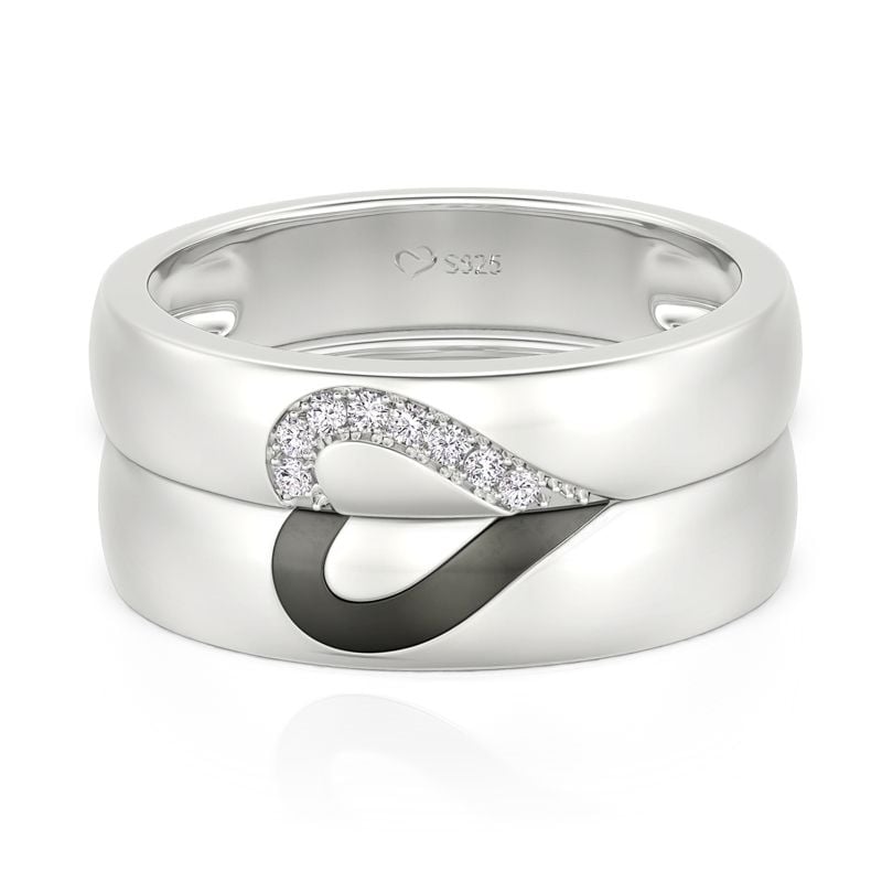 Love Heart Matching Couple Rings in Sterling Silver