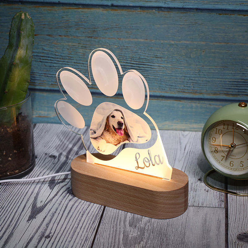 Personalized Photo Paw Print Night Light for Cute Pet