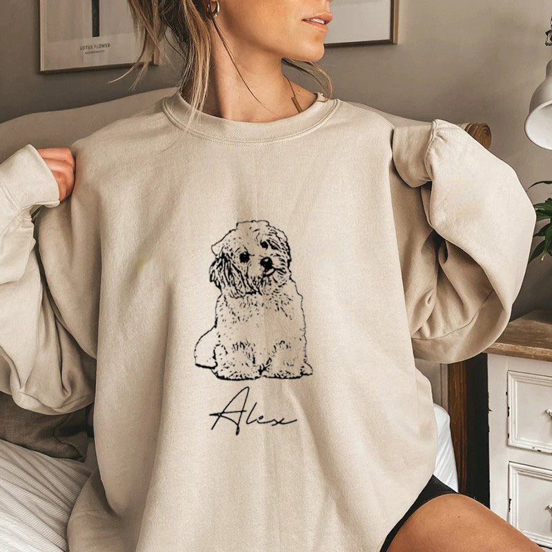 Gepersonaliseerd sweatshirt met aangepaste huisdierschetsafbeelding voor moeder die van huisdieren houdt