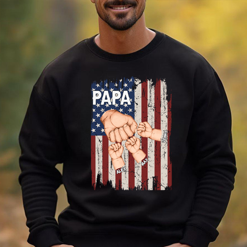 Personalized Sweatshirt Fist Bump Stars and Stripes Pattern Design with Custom Names Cool Gift for Father's Day