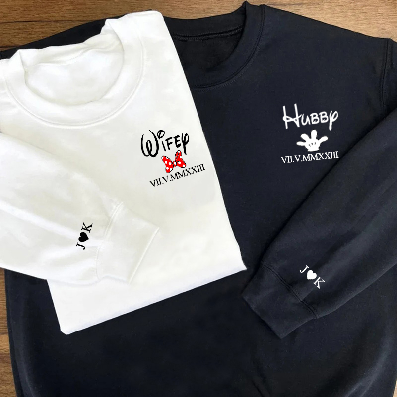 Personalized Sweatshirt Wifey and Hubby with Custom Roman Numeral Date Unique Gift for Lover