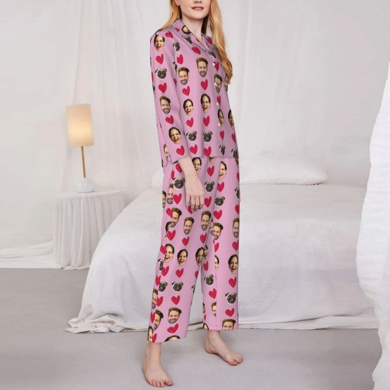 Pyjama personnalisé Photos personnalisées de vos proches Conception de cœur chaleureux Cadeau parfait pour les couples