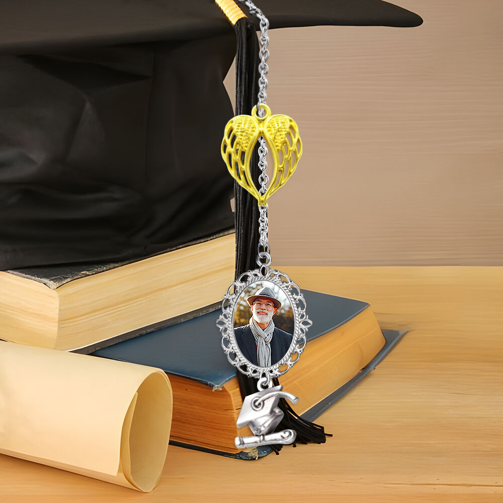 Personalized Angel Wings Heart Graduation Tassel Charm Add Photo Memorial Gift for Friends
