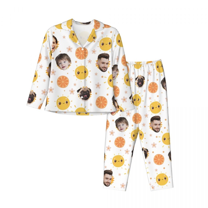 Pijamas personalizados con foto de cara personalizada, diseño de lindo patrón de sol, regalo exquisito para su familia