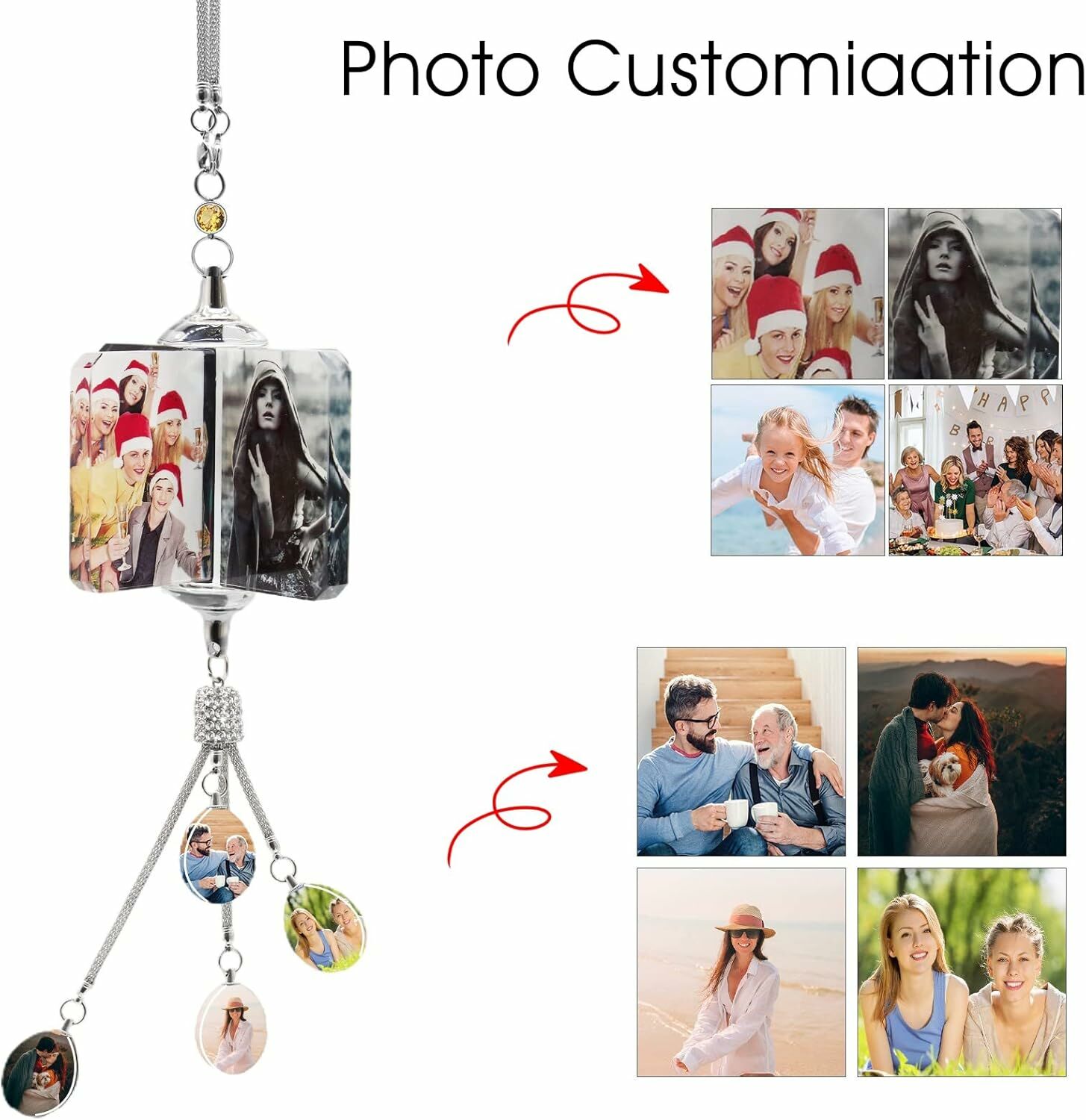 Personalized Photo Crystal Pendant Windmill Shape Lucky Stone Car Pendant for Loved One