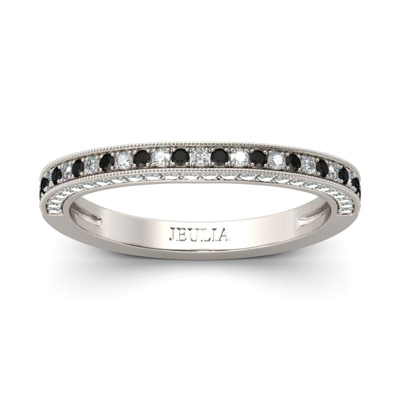 Gothic Round Cut Black Stone Sterling Silver Wedding Band for Women