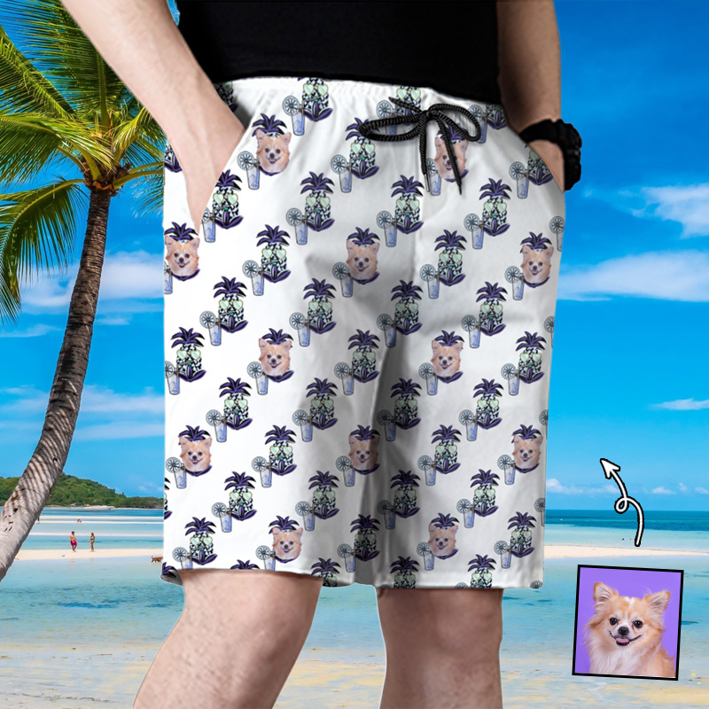 Personalized Picture Men's Beach Shorts with Funny Pineapples Pattern Creative Gift for Brother
