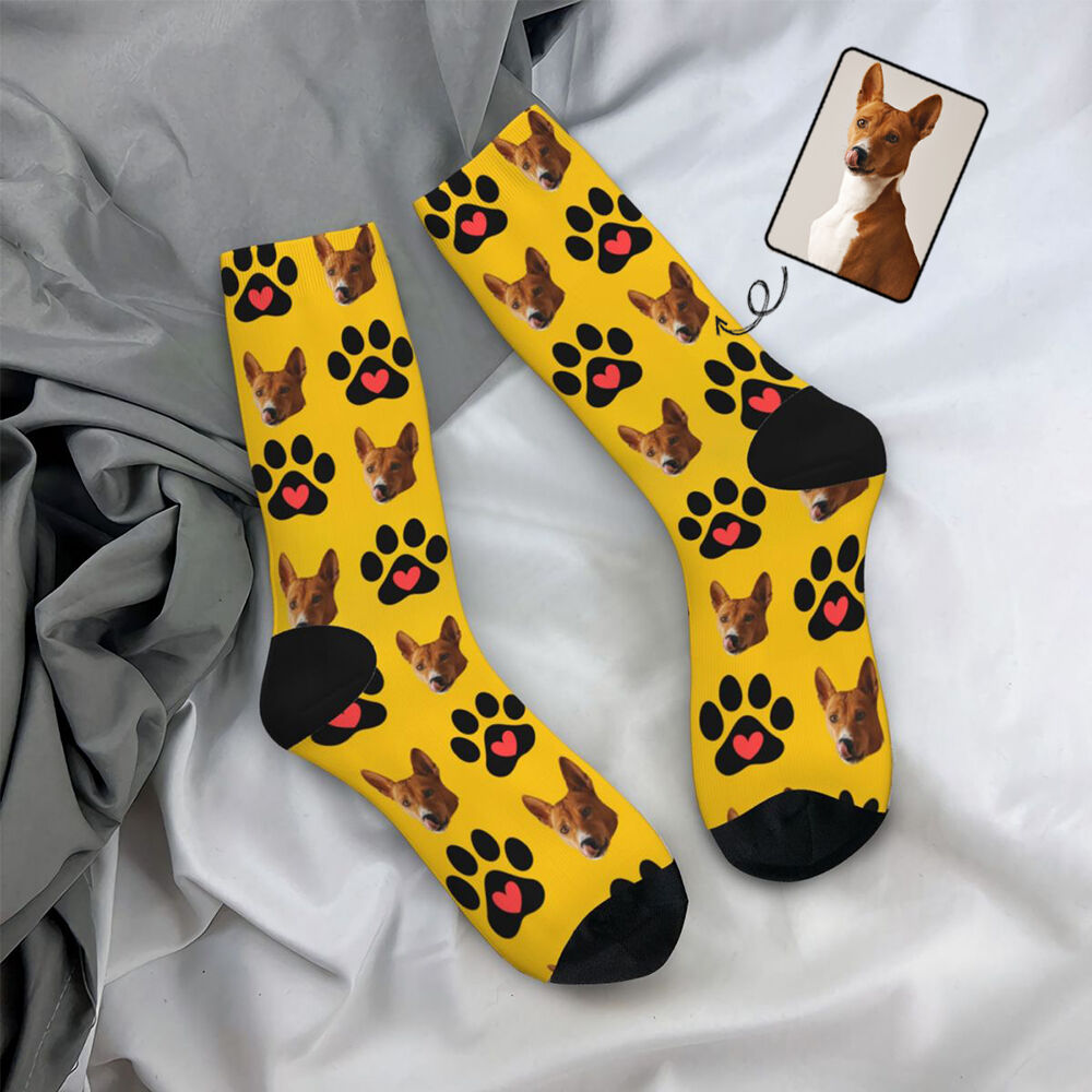 Calcetines con Cara Personalizados y Huellas Negras para los Amantes de las Mascotas