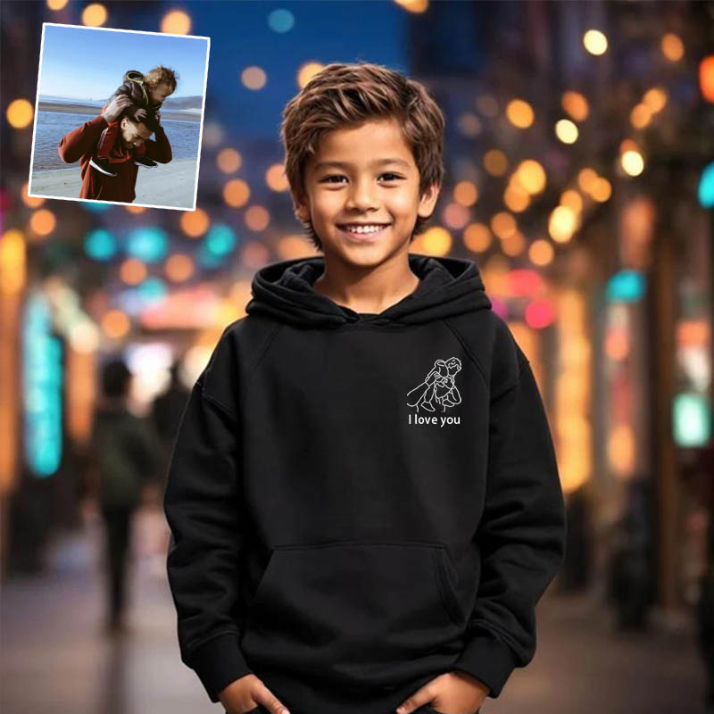 Gepersonaliseerde geborduurde kinderhoodie met aangepaste lijntekening Warm cadeau voor kinderen