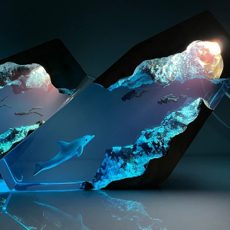 イルカ カップルダイバー 樹脂 ウッド ランプ 恋人 プレゼント