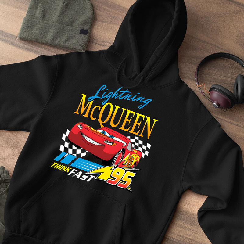 Personalized Hoodie Lightning McQueen Think Fast Colorful Pattern Design Cool Gift for Car Lovers