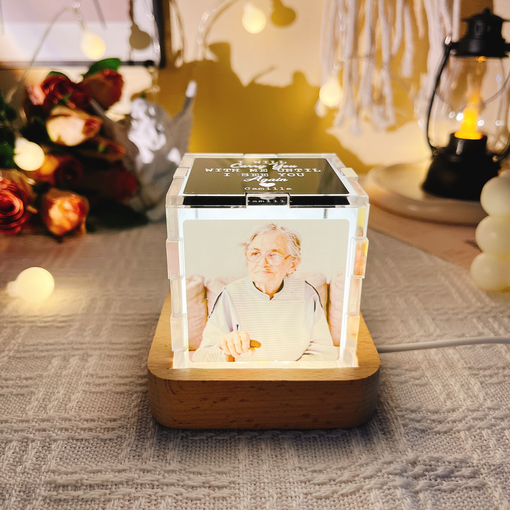 Personalisierte Foto-Acryl-Würfel-Licht mit individuellen Namen Memorial Geschenk für Ihre Liebe