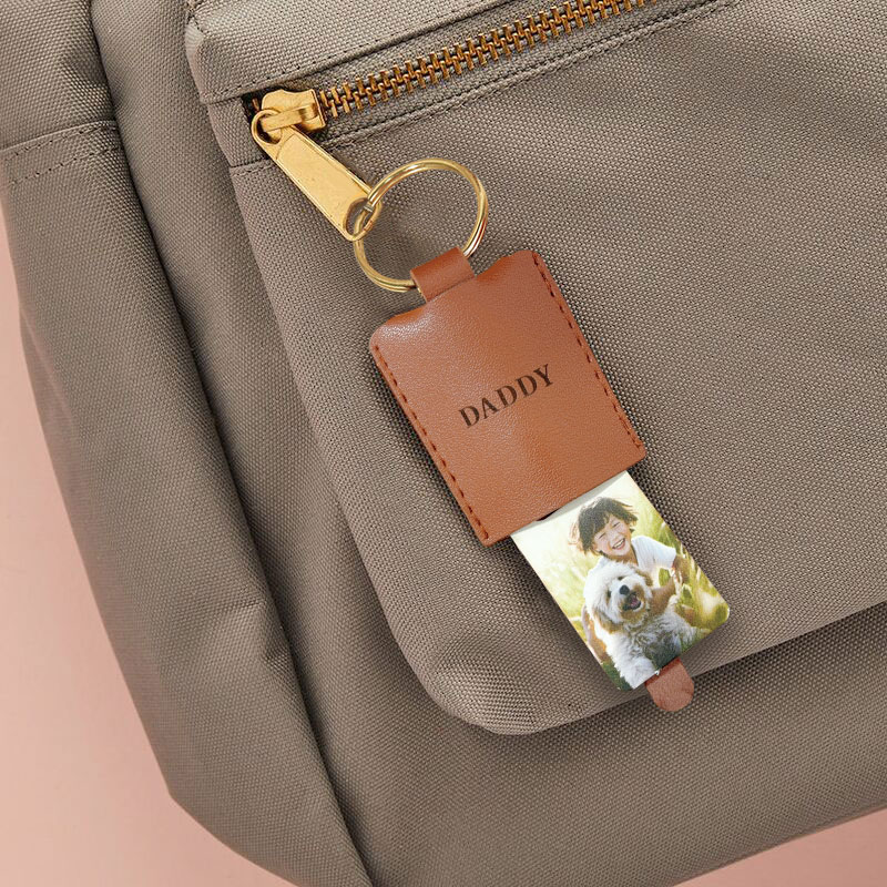 レザー 写真入れ 名入れ メッセージ入り キーホルダー カスタマイズ