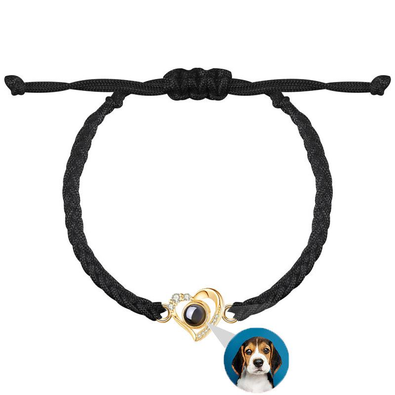 Pulsera de proyección con foto personalizada de corazón con cuerda negra