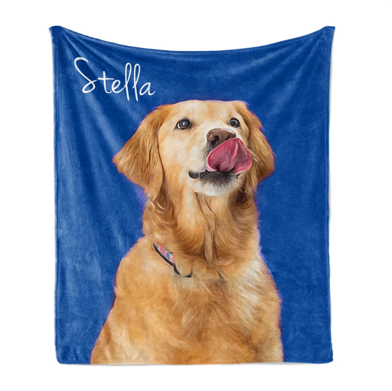 Custom Photo Dog Blanket Pet Photo Blanket Painted Art Portrait Fleece Blanket