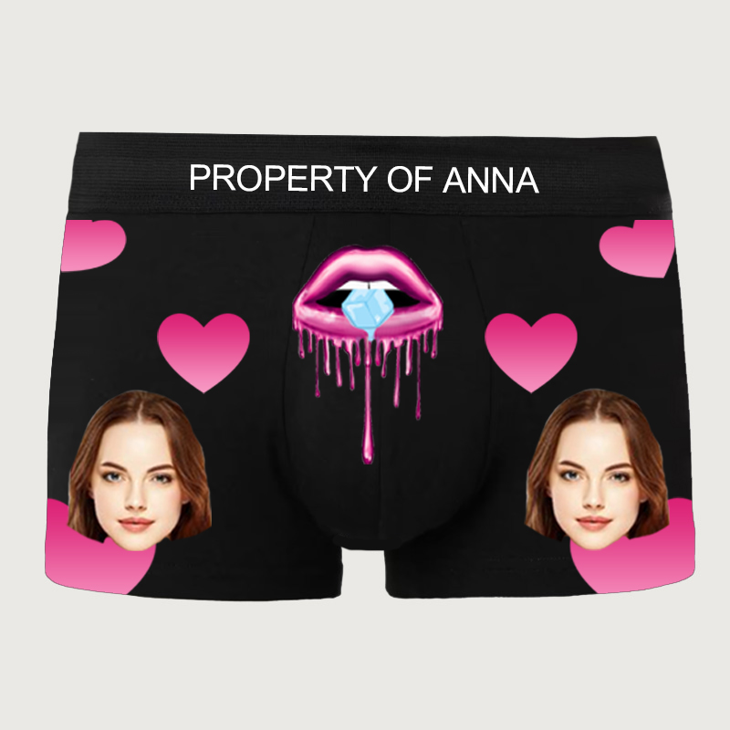 Personalized Picture Men's Underwear Boxer Briefs with Pink Mouth Pattern Sexy Gift for Boyfriend