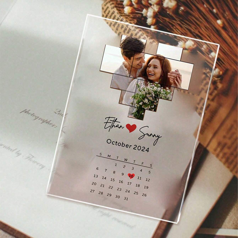 オーダーメイド アクリルプレート 日付 ハート写真入り 名入れ デザイン ユニーク