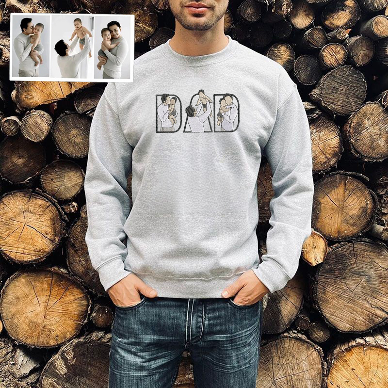 Personalized Sweatshirt Embroidered Custom Dad and Kids Photos Design Perfect Gift for Father's Day