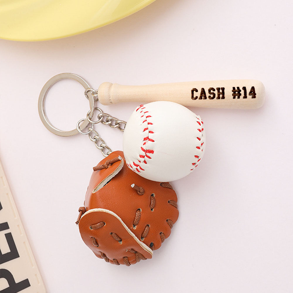 Custom Engraved Baseball Key Chain Bag Tag Mini 3 in 1 Pendant for Baseball Lovers
