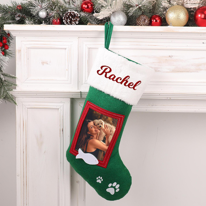 Personalized Christmas Stockings Customized Photo and Embroidered Name Gifts for Pet Lovers